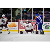 Peterborough Petes goaltender Easton Rye vs. the Brampton Steelheads