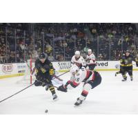 Belleville Senators right wing Tyler Boucher (right) vs. the Providence Bruins