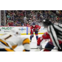 South Carolina Stingrays defenseman Connor Moore keeps an eye on the action