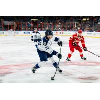 Worcester Railers' Ryan Miotto and Rapid City Rush's Brett Davis on the ice