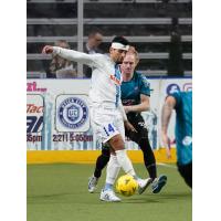St. Louis Ambush midfielder Colin O'Keefe (right) vs. Utica City FC