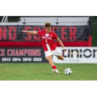 Defender Lasse Kelp with the University of Maryland