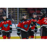 Kelowna Rockets centre Owen Folstrom receives congratulations