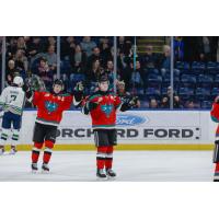 Kelowna Rockets right wing Carson Wetsch reacts after his goal