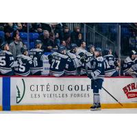 Worcester Railers high five forward Riley Piercey along the bench