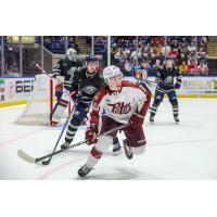 Peterborough Petes centre Adam Levac vs. the Saginaw Spirit