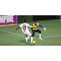 San Diego Sockers goalkeeper Chris Toth prepares to Stop an Empire Strykers shot