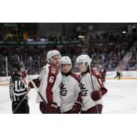 Peterborough Petes congratulate Brennan Faulkner on one of his goals
