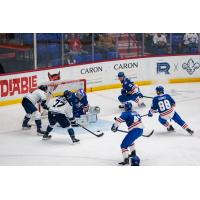 Worcester Railers forward Drew Callin looks for a shot against the Trois-Rivières Lions