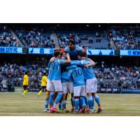 New York City FC celebrate a goal against Orlando City SC