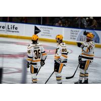 Wheeling Nailers' Max Graham, Raivis Ansons, and Matt Quercia on game night