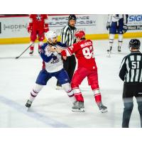 Allen Americans lwft wing Colby McAuley fights with the Tulsa Oilers