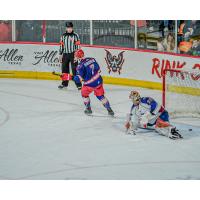 Colton Hargrove of the Allen Americans Skates away after scoring on a penalty shot