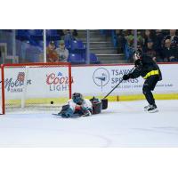 Vancouver Giants take a shot against the Kelowna Rockets