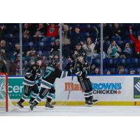 Kelowna Rockets rush to congratulate Tij Iginla after his winner