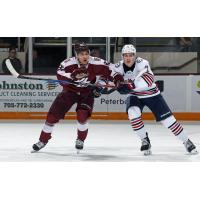 Peterborough Petes right wing Matthew Soto (left) vs. the Oshawa Generals