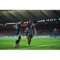 Sounders FC celebrate a Paul Arriola goal in Concacaf Champions Cup play
