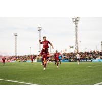 Detroit City FC forward Darren Smith after scoring against Brooklyn FC