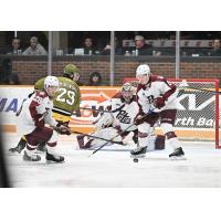 Peterborough Petes left wing Brennan Faulkner collects the puck vs. the North Bay Battalion