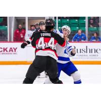Belleville Senators defenceman Djibril Touré fights the Cleveland Monsters