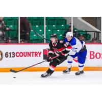 Belleville Senators defenceman Carter Yakemchuk (left) vs. the Cleveland Monsters