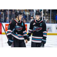 Kelowna Rockets centre Tij Iginla and right wing Carson Wetsch