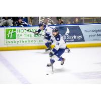 Worcester Railers defenseman Michael Suda controls the puck