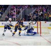 Jacksonville Icemen's Holden Wale and Cameron Rowe and Atlanta Gladiators' Cody Sylvester in action