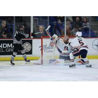 Vancouver Giants centre Louis-Oscar Holowaychuk takes a shot against the Kamloops Blazers
