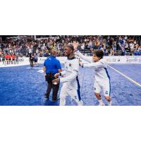 Tavoy Morgan of the San Diego Sockers is congratulated for his game-winning goal