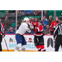Belleville Senators centre Keean Washkurak (right)