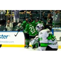 Florida Everblades celebrate a goal against the Savannah Ghost Pirates