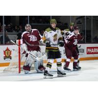 Peterborough Petes goaltender Easton Rye vs. the North Bay Battalion