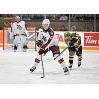 Peterborough Petes defenceman Grayden Strohack vs. the North Bay Battalion
