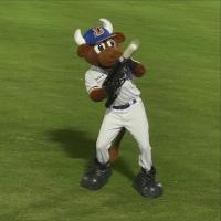 Durham Bulls mascot Wool E. Bull shoots T-shirts to the crowd