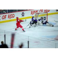 Allen Americans left wing Colby McAuley fires a shot