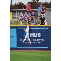 Pensacola Blue Wahoos right fielder Fenwick Trimble robs the Montgomery Biscuits of a home run