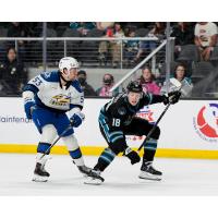 San Jose Barracuda forward Filip Bystedt (right) vs. the Colorado Eagles