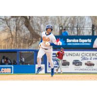 Jackson Cluff of the Syracuse Mets rounds the bases on his walk-off home run