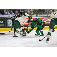 Texas Stars forward Jack Becker faces off with the Iowa Wild
