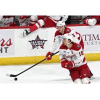 Allen Americans left wing Harrison Blaisdell (18) and right wing Landen Hookey