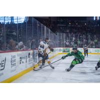 Atlanta Gladiators forward Brett Bulmer (left) vs. the Savannah Ghost Pirates