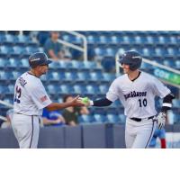 Pensacola Blue Wahoos shortstop Payton Green crosses the plate