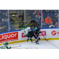Kelowna Rockets right wing Ryan Oothoudt avoids a hit from the Everett Silvertips