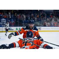 Worcester Railers forwards Drew Callin (77) and Anthony Callin
