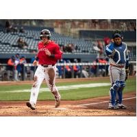 Nate Eaton of the Worcester Red Sox crosses home plate with a run