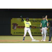 Henry Ramos of the Columbia Fireflies on base