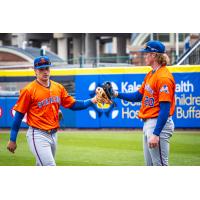 Syracuse Mets outfielder Nick Morabito (left) and first baseman Ryan Clifford