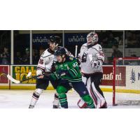 Adirondack Thunder goaltender Jeremy Brodeur and defenseman Luke Reid