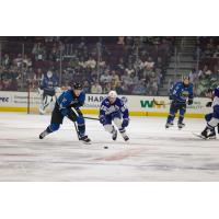 Syracuse Crunch left wing Jakob Pelletier (center) vs. the Cleveland Monsters